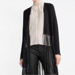 Zara knit collection black cropped sweater with black fringe size small